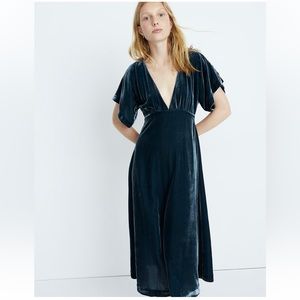 Madewell Teal Blue Green Velvet Deep V Maxi Dress SOLD OUT Boho